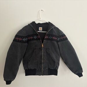 Vintage Carhartt Black Jacket with Patterned Accents.